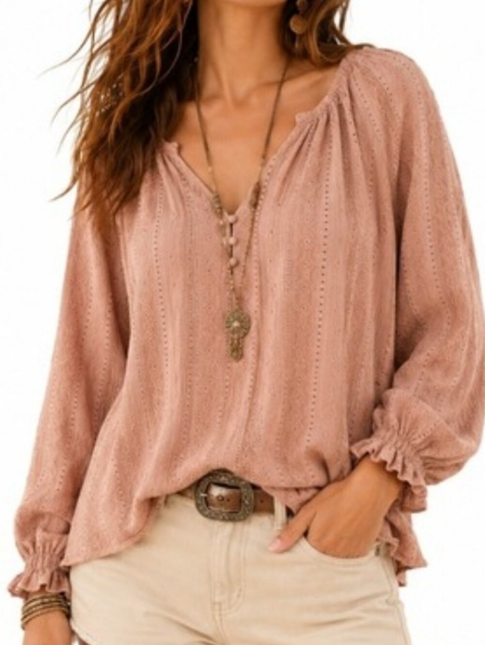 Frye Eyelet Textured Peasant Style Top